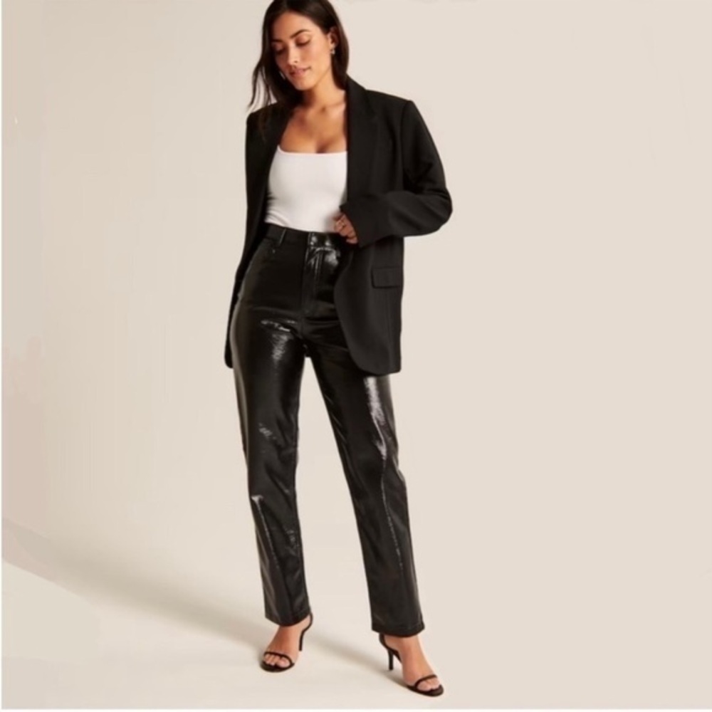 Abercrombie & Fitch Black Patent Faux Leather 90's High Rise Straight Pants